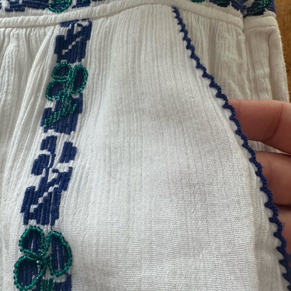 Tory Burch Alexandria embroidered beaded White Skirt with Blue Floral Accents M - Picture 2 of 7